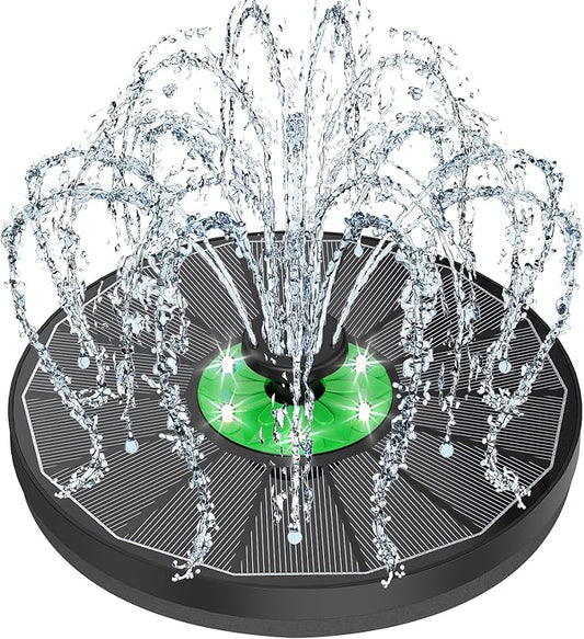 Yzert Solar Fountain for Bird Bath Green Flower White Lights, 3.5W Glass Solar Bird Bath Fountains with 2200 mAh Battery, Solar Fountain Pump with 7 Nozzles for Outdoor Garden, Pond, Pool Decor