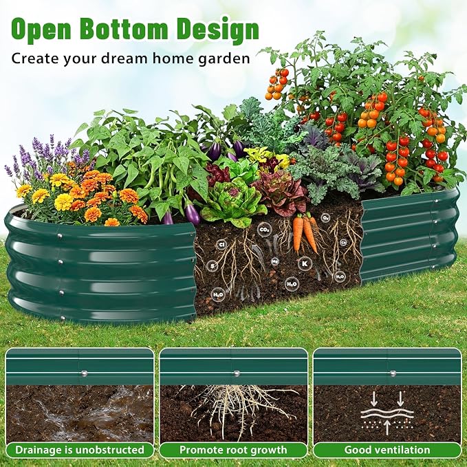 Oval Raised Garden Bed, 5 x 2 x 1FT, Galvanized Steel Planter Box with Wave-Shaped Metal Panels Painted for Outdoor Flower,Tree,Herb & Vegetable Garden (Green, 60X24X12 inches)
