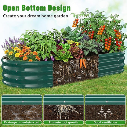 Oval Raised Garden Bed, 5 x 2 x 1FT, Galvanized Steel Planter Box with Wave-Shaped Metal Panels Painted for Outdoor Flower,Tree,Herb & Vegetable Garden (Green, 60X24X12 inches)
