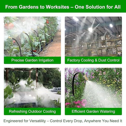 50FT Drip Irrigation System for Garden – Automatic Watering Kit with Solid Brass Metal Connectors, 360° Bendable Tubing &16 Adjustable Nozzles for Greenhouse, Lawn, Yard & Plants