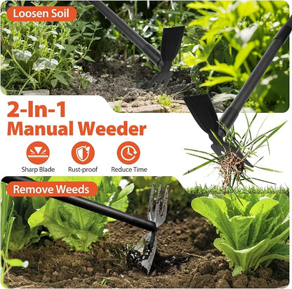 Pragmatist Weed Puller Tool with Long Handle, 2-in-1 Hand Weed Rake and Garden Hoe, 45.5" Manual Weeder Weeding Pull Tool for Lawn, Yard, Patio and Garden