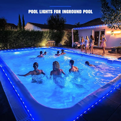 JMEXSUSS 66 ft 200 LED Pool Accessories IP 65 Solar Pool Lights Outdoor | Rope Lights with 8 Modes, Blue Solar Christmas Lights for Above ground and Inground pools Fence Yard Walkway Christmas