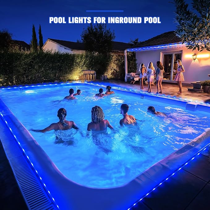 JMEXSUSS 2 * 200 LED Blue Solar Rope Lights for Pool | 66ft IP 65 Waterproof Solar String Light Outdoor, 8 Modes Christmas Lights for Camp Trampoline Ladder Slide Tent
