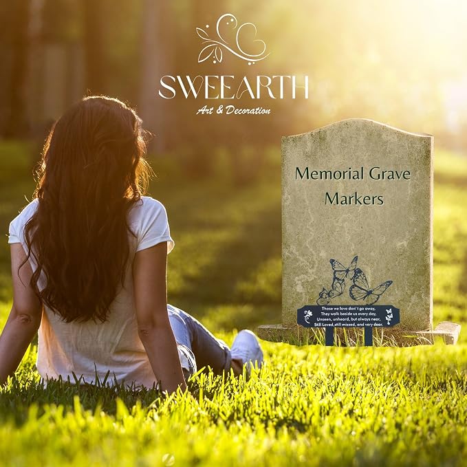 SWEEARTH Grave Decorations for Cemetery – Express your Eternal Love – Fine Craftsmanship Cemetery Decorations for grave – Elegant Butterfly Garden Marker with Stakes – Easy Installation Grave Markers