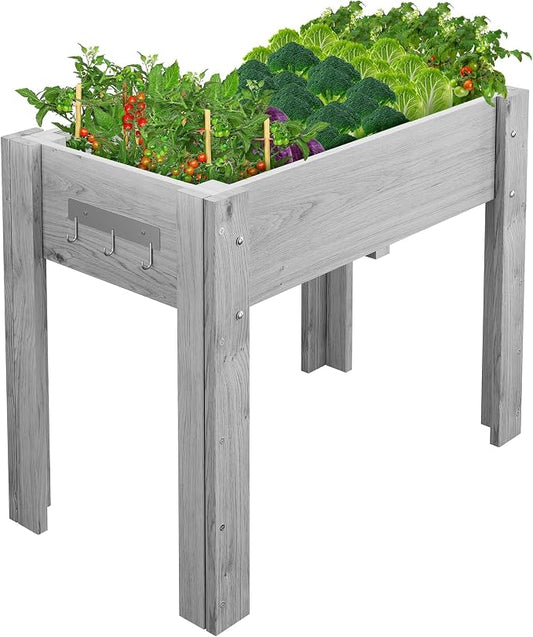 34x18x30IN Wooden Raised Garden Bed with Legs, Elevated Reinforced Large Planter Box for Vegetable Flower Herb Outdoor, Standing Growing Bed for Gardening/Backyard/Patio/Balcony, Liner Included