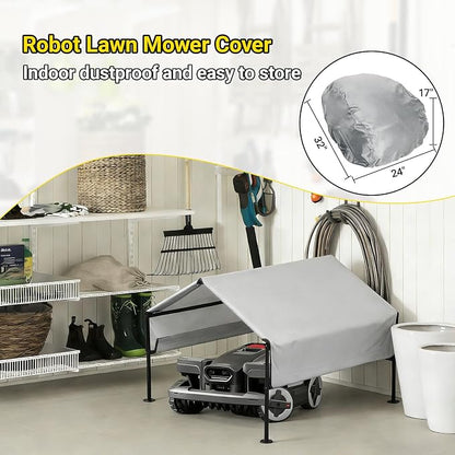 Robot Mower Garage + Waterproof Cover, 32"x30"x26" | Heavy Steel Frame | Thickened 600D Oxford Fabric Sun Resistant Dustproof Shelter, Fits Husqvarna, Mammotion, Segway, WORX, ECOVACS, MOVA & more