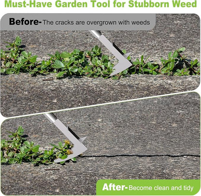 Crack Weeder Crevice Weeding Tool with 22'' to 64'' Adjustable Long Handle | Stainless Steel, L-Shaped Manual Weed Puller Spatula, Weed Remover Gardening Tool for Sidewalks Driveways Patio Pavers Rocks