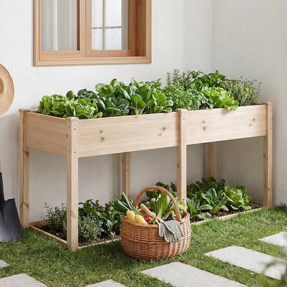 DUMOS Raised Garden Bed 72x23x30 Inch, Outdoor Planter Box with Legs, Elevated Wood Garden Bed with Liner for Herbs Flowers Vegetables, Wooden Planter Box for Patio, Balcony, Backyard, Natural Wood
