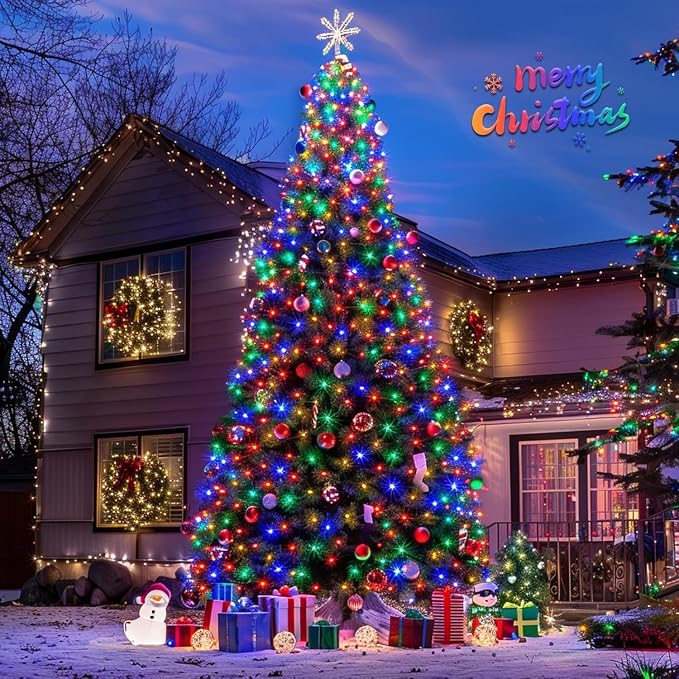 JMEXSUSS 600 LED Solar Christmas Lights Outdoor, 206.7 ft, Multi-Colored | Christmas Lights Outdoor Waterproof, 8 Modes Solar String Lights for Outside Garden Yard Patio Tree Xmas Decorations