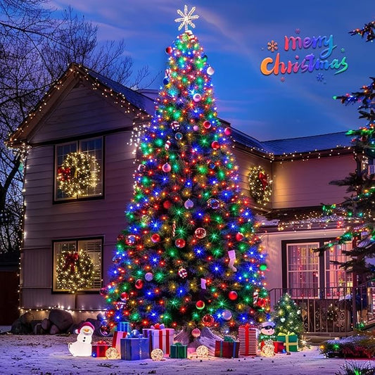 JMEXSUSS 600 LED Solar Christmas Lights Outdoor, 206.7 ft, Multi-Colored | Christmas Lights Outdoor Waterproof, 8 Modes Solar String Lights for Outside Garden Yard Patio Tree Xmas Decorations