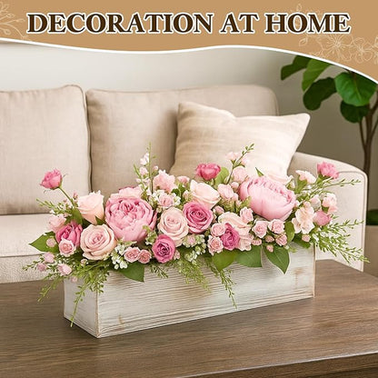 Sintuff 8 Set Rectangle Wooden Planters, 17 x 4 Inch Wood Boxes with Removable Plastic Liner & Floral Foam Blocks, Rustic Wood Planter for DIY Centerpieces Home Wedding Garden Bookshelf Decor