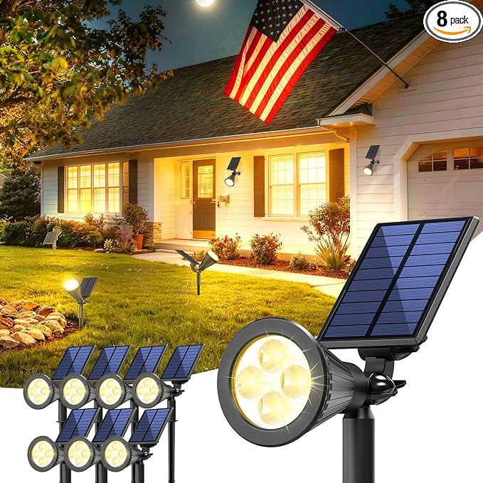 JEJOT 8 Pack Solar Lights Outdoor Waterproof,Warm White Light,2 Lighting Modes,Solar Powered Spotlights for Yard Garden Solar Spot Lights for Flag Landscape Auto On/Off