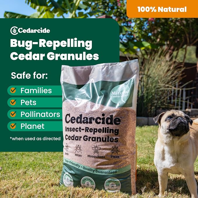 Cedarcide Lawn, Home & Garden Cedar Granules | Repels Fleas, Ticks, Ants & Mosquitoes | Smells Great, Easy to Use | 6 Bags (48 Lbs)
