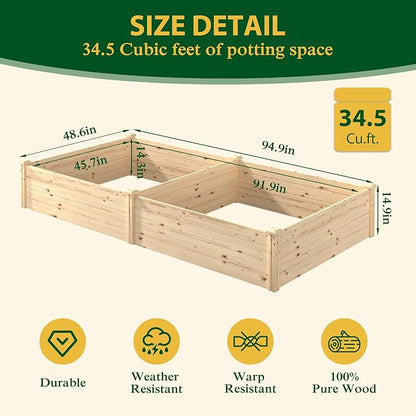 MUPATER 8x4x1.2ft Wooden Raised Garden Bed, Wood Planter Box Outdoor with Mortise & Tenon Design, 34.5 Cubic Feet Raised Beds for Gardening Herbs, Vegetables and Flowers, Natural