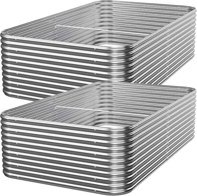 2 Pack Tall 6x3ft Galvanized Raised Garden Bed Outdoor, Metal Garden Bed for Vegetables, Above Ground Garden Box for Flower, Steel Raised Beds for Gardening