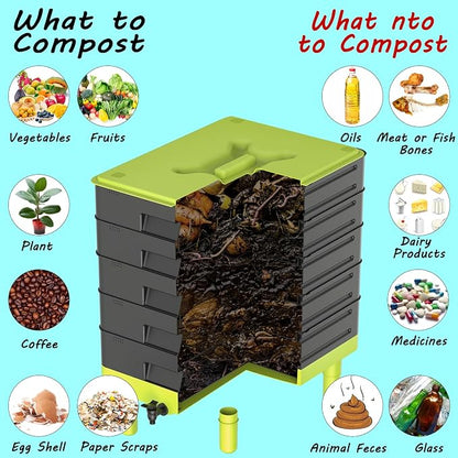 5-Tray Worm Composter,100L WormCompost Bin for Vermicomposting Starter, Indoor & Outdoor Worms Farm Composting Bin, Worm Compost Bin for Recycling Food Waste (Black)
