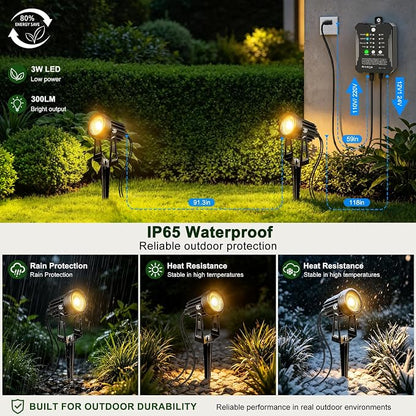 All-in-One Low Voltage Landscape Lighting Kit, 6-Pack LED Landscape Lights with Smart Transformer, 55FT Pre-Wired Cable, IP65 Waterproof Outdoor Spotlights, 3000K Warm White for Yard Garden Pathway