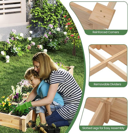 Giantex Wooden Raised Garden Bed with 2 Planter Boxes & Dividers, 90"x25"x10" Raised Bed for Flowers Vegetables Fruits Herbs Gardening Planting, Outdoor Garden Box for Patio Backyard Lawn (1)
