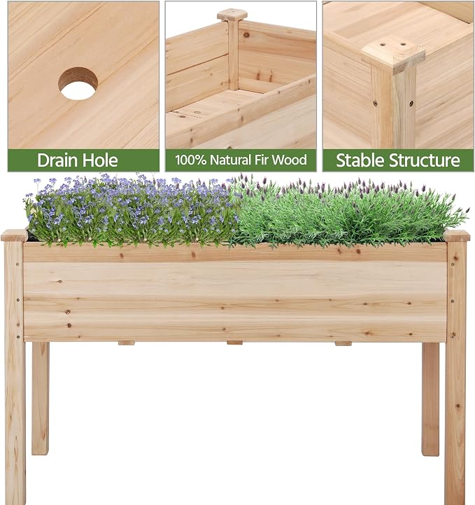 Topeakmart Wooden Garden Planter Boxes 48 X 23 X 30in Elevated Raised Garden Bed Outdoor with Legs Wooden Gardening Box for Flower/Vegetable/Herb/Tomato/Backyard/Patio