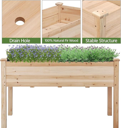 Topeakmart Wooden Garden Planter Boxes 48 X 23 X 30in Elevated Raised Garden Bed Outdoor with Legs Wooden Gardening Box for Flower/Vegetable/Herb/Tomato/Backyard/Patio