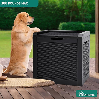YITAHOME 32 Gallon Rattan Deck Box | Indoor Outdoor Storage Box for Patio Furniture, Pool Accessories, Cushions, Garden Tools, Sports Equipment, Waterproof Resin