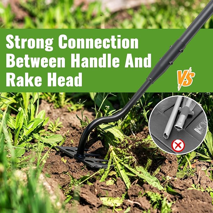 Weeding Rake Long Handle,70 Inch Manual Weeder Tool for Weeding Loosening Soil Cultivating Heavy Duty Metal 4 Teeth Weed Puller Tool for Backyard, Lawn, Garden Beds
