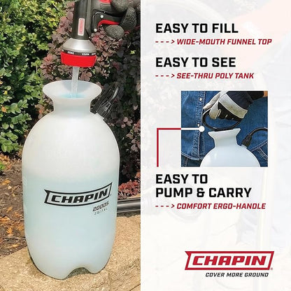 Chapin 1-Gallon Pump Sprayer, Easy Use for Home & Garden | Durable lightweight tank; ideal for weed control, plant care and cleaning with adjustable nozzle, long hose and easy pump