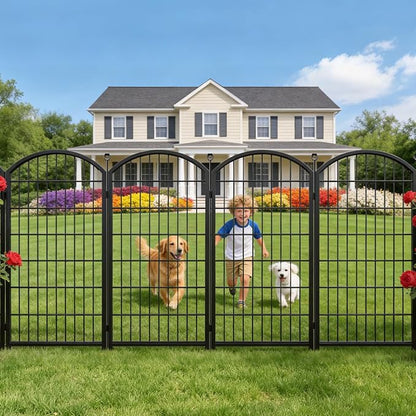Decorative Garden Fence 48in x17ft, 8 Pack Rustproof Metal No Dig Fence Animal Barrier for Dog, Arched Flower Bed Edging Ornamental Wire Border Panel Fencing (Black, 8 Panels-48in(H))
