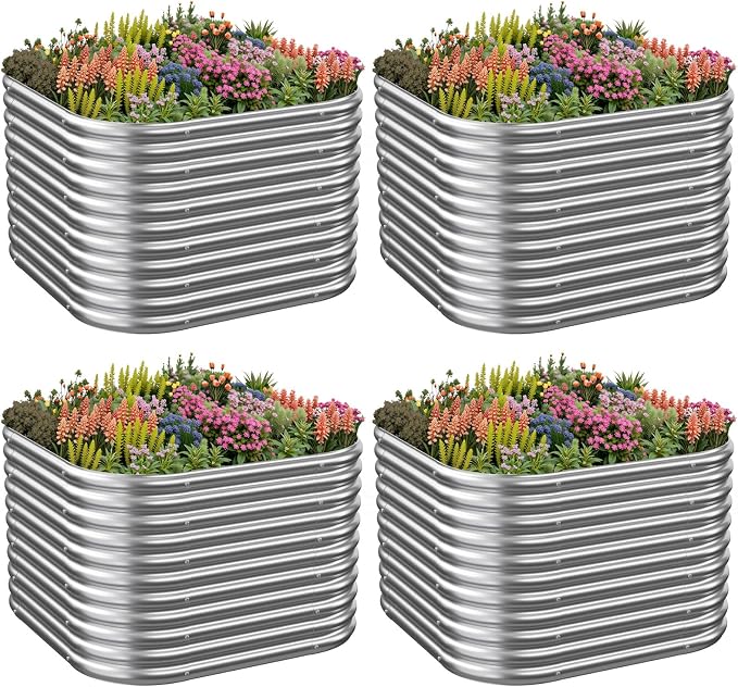4 Pack Tall 2x2x1.5FT Corrugated Galvanized Steel Raised Garden Bed Outdoor, Metal Above Ground Garden Bed for Vegetables and Flowers, Raised Beds for Gardening