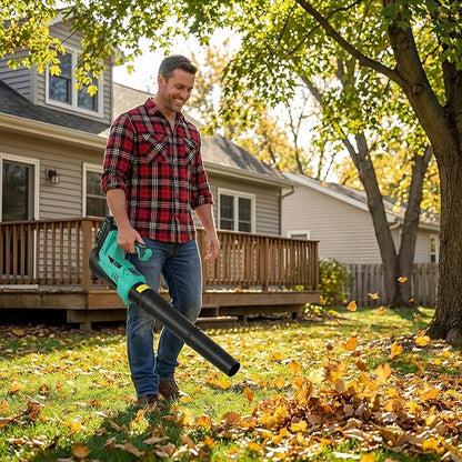 Garvee Leaf Blower Cordless - 550 CFM / 21V Powerful 2 * 2.0Ah Batteries and Charger, 6 Speed Modes, Lightweight Leaf Blowers for Lawn Care, Patio, Dust, Blowing Leaves 40 Mins Long Runtime