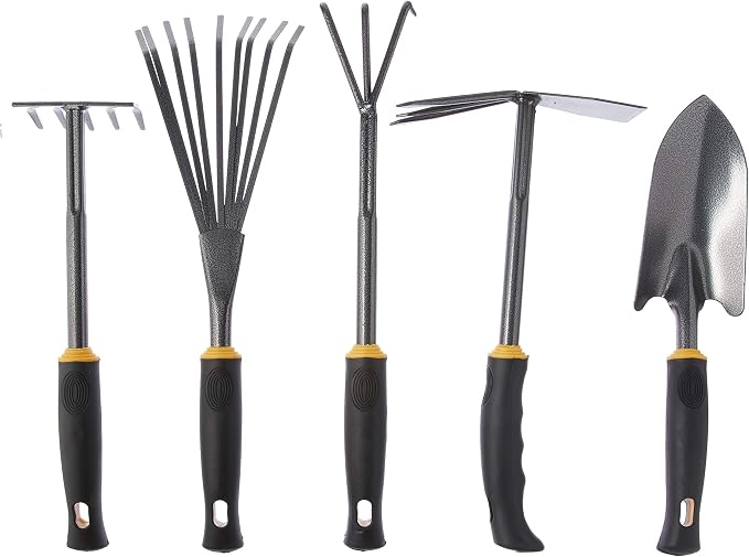 Centurion 485 5-Piece Garden Hand Tool Set – Trowel, Cultivator, 5-Tine Rake, 9-Tine Broom & 3-Prong/Straight Edge Hoe