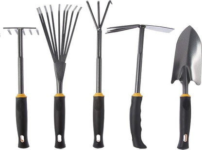 Centurion 485 5-Piece Garden Hand Tool Set – Trowel, Cultivator, 5-Tine Rake, 9-Tine Broom & 3-Prong/Straight Edge Hoe