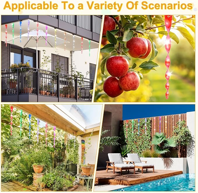 M METERXITY 16-Pack Bird Reflective Rods 11.5 Inch Spiral Bird Scare Rods Hanging Birds Deterrent Device for Yard/Patio/Garden/Farm/Decoration [Red]