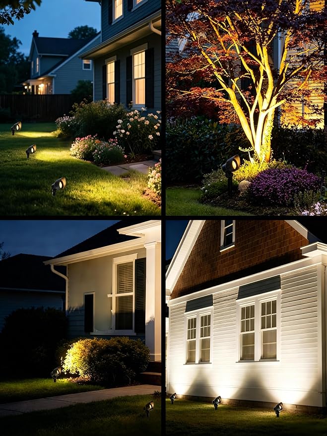 Low Voltage Landscape Spotlights 20W 12V LED Outdoor Lighting, 3000K Warm White, Adjustable Die-Cast Aluminum Lights for Garden, Yard, and Patio 6 Pack
