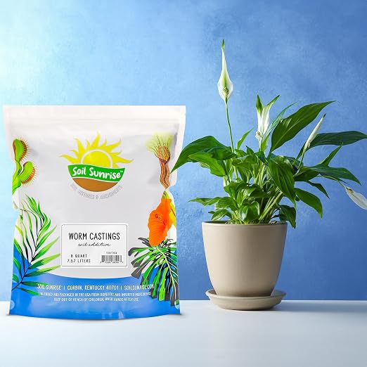 Soil Sunrise Premium Organic Worm Castings (8 Pounds) 8QT All Natural Soil Additive, Soil Builder, and Fertilizer