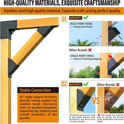 4pack 4x4 (Actual 3.5''x3.5'') Degree Angle Support Brackets, for Pergola, Gazebo, Deck Wood Frame Structures Provide Support 45° Degree Angle Bracket