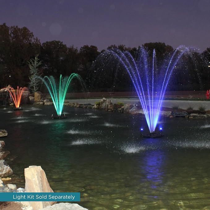 Half Off Ponds 1.2 HP Floating Fountain & Aerator | 10,000 GPH output, 11 spray patterns, 200 ft heavy-duty cord, Energy-efficient, Improves water quality