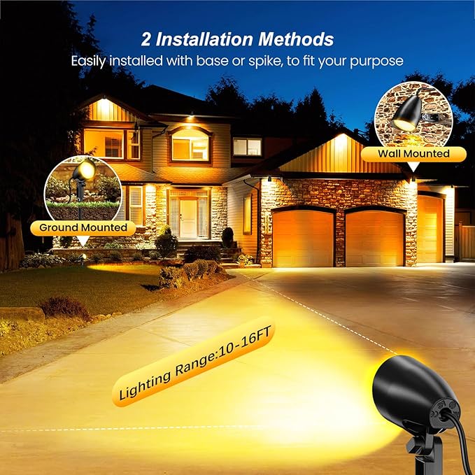 20W Outdoor LED Landscape Lighting Spot Lights, 1880LM IP66 Waterproof, Plug in Landscape Lights for Pathway Patio Yard Lawn, 120V US 3-Prong Cord, 2 Packs