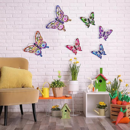 SUNREEK 6Pcs Metal Butterfly Wall Decor, 14Inch/9Inch Outdoor Butterfly Wall Art for Fence Garden Yard Room Patio Balcony Decorations