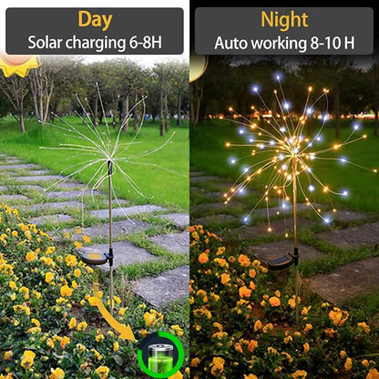 JJGoo Solar Firework Lights, 2 Pack 120 LEDs 2 Lighting Modes Solar Garden Lights Outdoor Waterproof for Yard Patio Walkway Pathway Party Wedding Christmas Decorative - Mixed Color