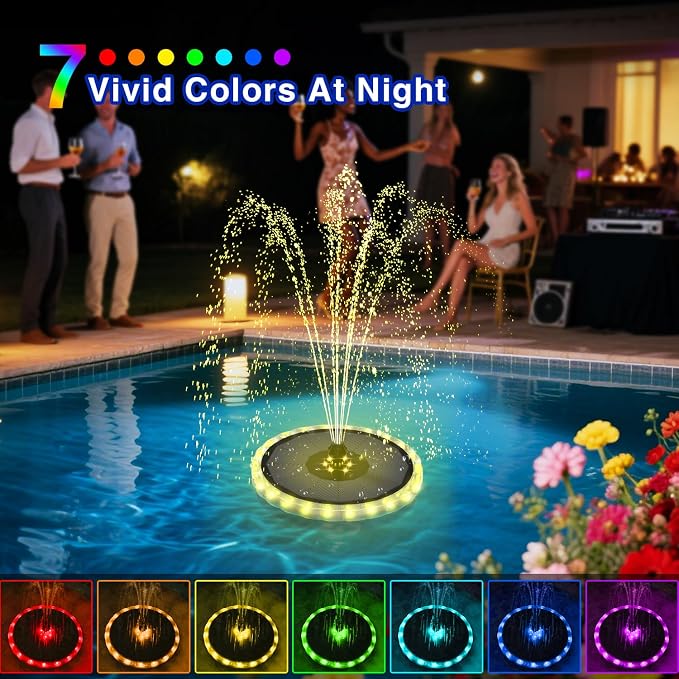 SZMP Solar Fountain, 4W Solar Powered Bird Bath Fountains with 4000 Battery, Color LED Lights, Outdoor Water Feature Fountain Pump with 7 Nozzle and 4 Fixers for Garden, Patio, Pond, and Pool