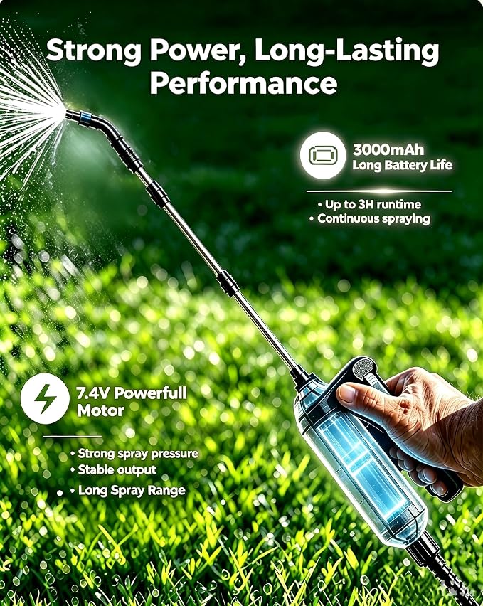 DEGGE Battery Powered Sprayer 2 Gallon, 7.4V Powerful Electric Pump Sprayer, Weed Killer Sprayers with Rechargeable Handle & 5 Mist Nozzles & Retractable Wand & Adjustable Strap for Lawn, Garden, Yard