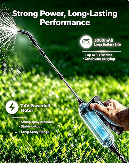 DEGGE Battery Powered Sprayer 2 Gallon, 7.4V Powerful Electric Pump Sprayer, Weed Killer Sprayers with Rechargeable Handle & 5 Mist Nozzles & Retractable Wand & Adjustable Strap for Lawn, Garden, Yard