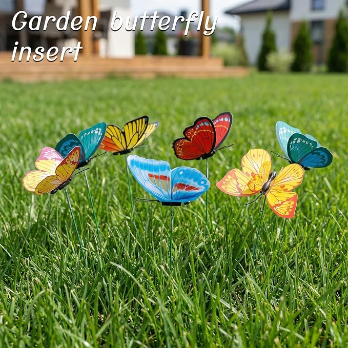 30PCS Butterfly Decorations Outdoor Butterfly Garden Picks for Garden Decor | 3D Waterproof Double Layer Artificial Butterflies Picks for Crafts Flower Arrangements Outdoor Indoor Spring Decor