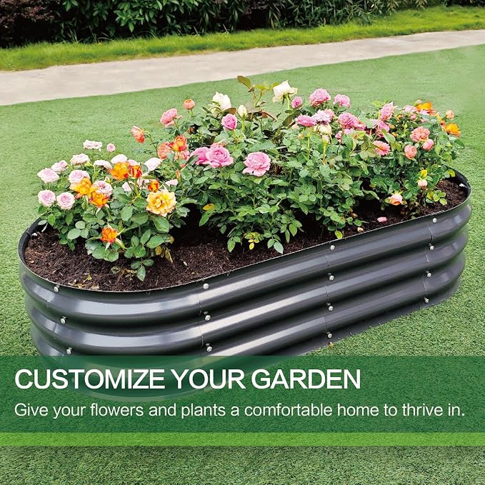 Gardmax 2 Pack Galvanized Raised Garden Bed, Lightweight Planter Boxes Outdoor with Easy Assembly, Large Garden Bed for Vegetables, Fruits, Flower Dark Grey