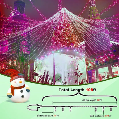 300 Led Multi Color Outdoor String Lights Waterproof Easter Decorations, 108 Ft 8 Modes Twinkle Plug in Fairy Lights for Bedroom Yard Wedding Room Decor