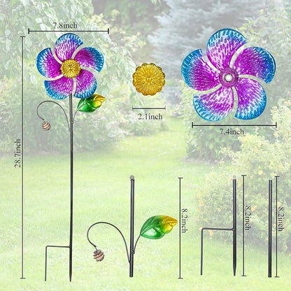 Viveta 2 Pack Wind Spinners with Metal Stake, Garden Pinwheels | Purple Flower Shape Design Outdoor Wind Spinners, for Yard Lawn Patio Decor,28.7 inches