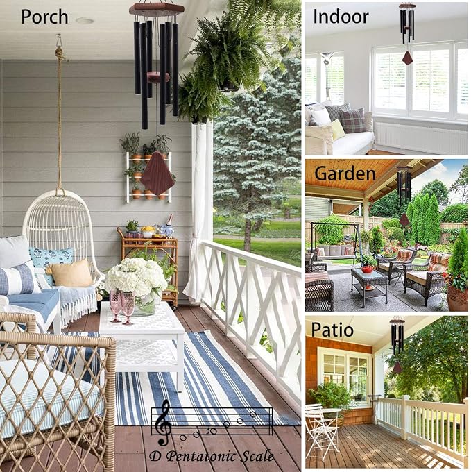 Small Wind Chimes for Outside, Wind Chimes Outdoor Tuned Soothing Melody, Wind Chime for Mom/Housewarming, Black WindChimes Outdoors Decoration.