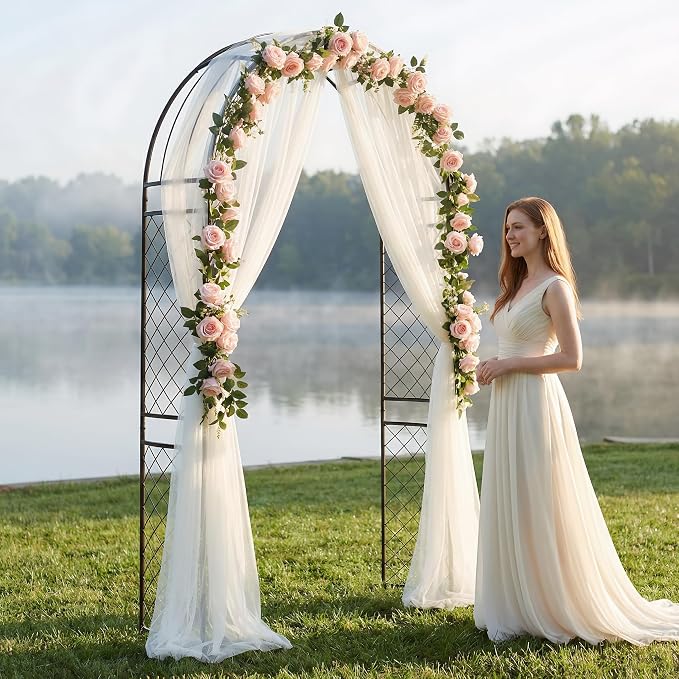 SCENDOR Metal Garden Arch with Lattice Side Panels 88.6" H x 50.8" W– Heavy-Duty Arbor for Climbing Roses, Vines, and Outdoor Patio, Lawn, Backyard, Wedding Decor (Black)