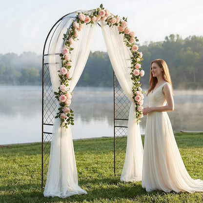 SCENDOR Metal Garden Arch with Lattice Side Panels 88.6" H x 50.8" W– Heavy-Duty Arbor for Climbing Roses, Vines, and Outdoor Patio, Lawn, Backyard, Wedding Decor (Black)